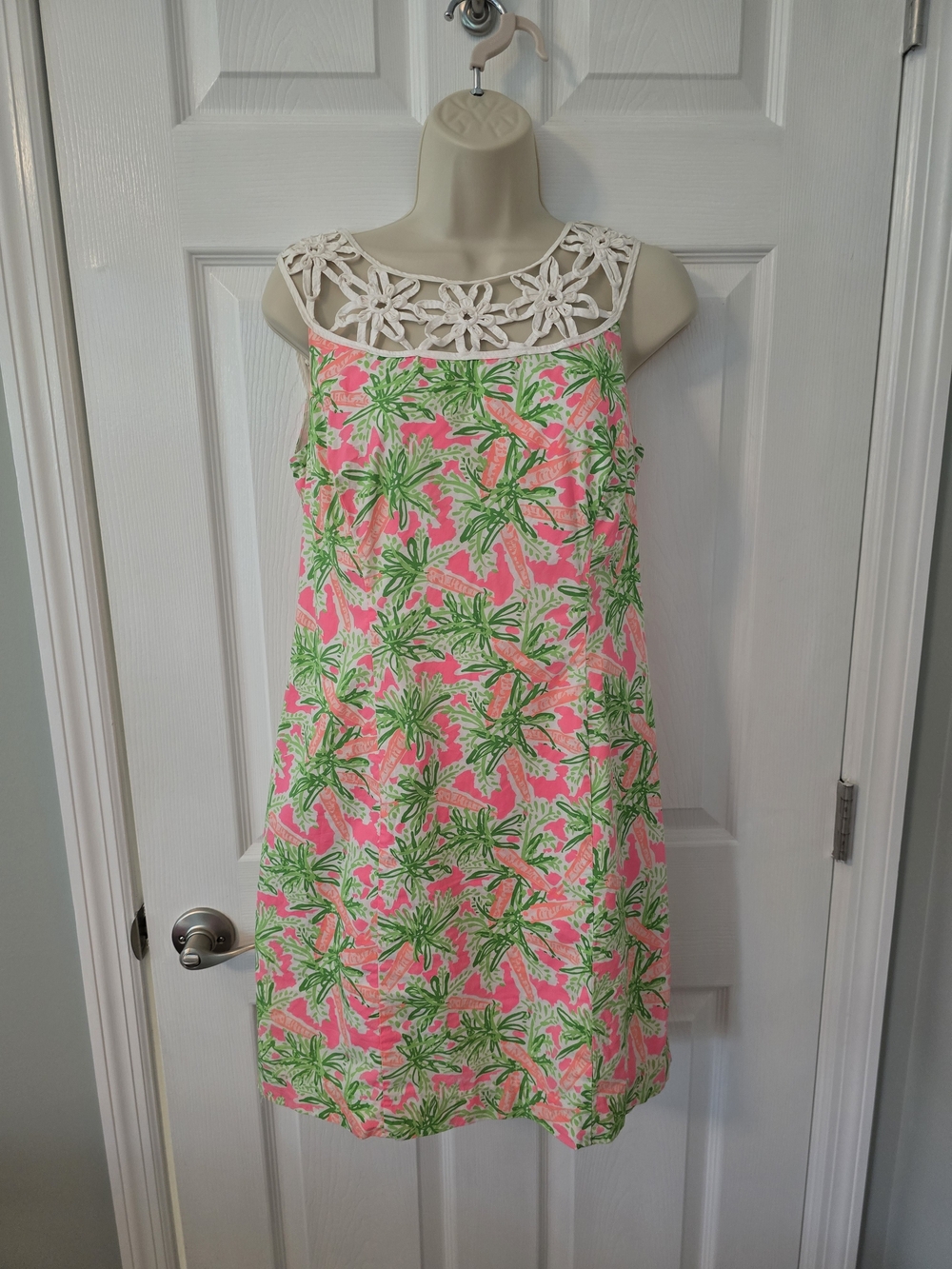 Lilly Pulitzer Pink & Green Palm/Carrot Print Lace Dress
